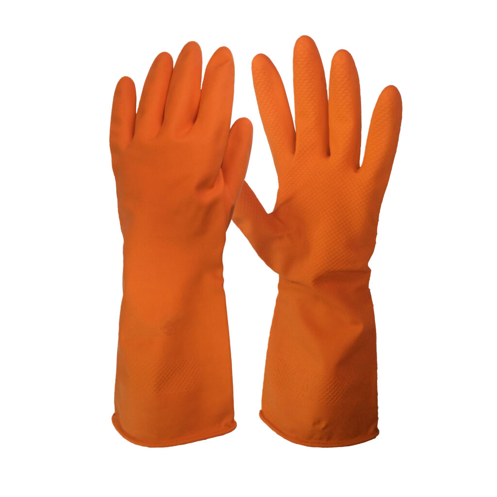 flocked-orange-household-latex-glove-promaxsafety-china-professonal